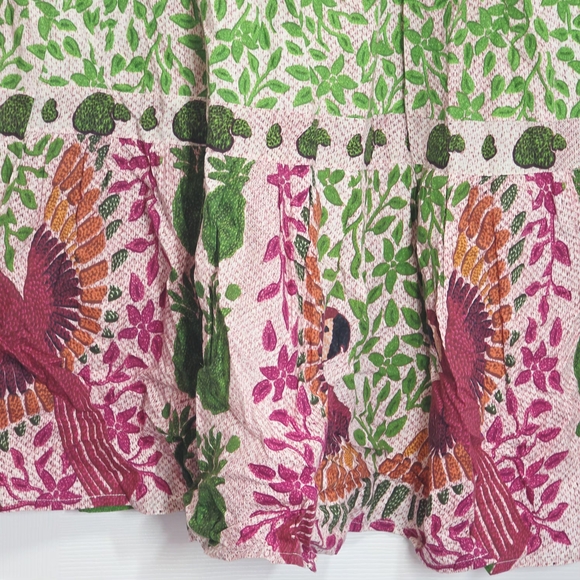 Be Boho Green and Red Bird Parrot Midi Dress Medium - Picture 4 of 6